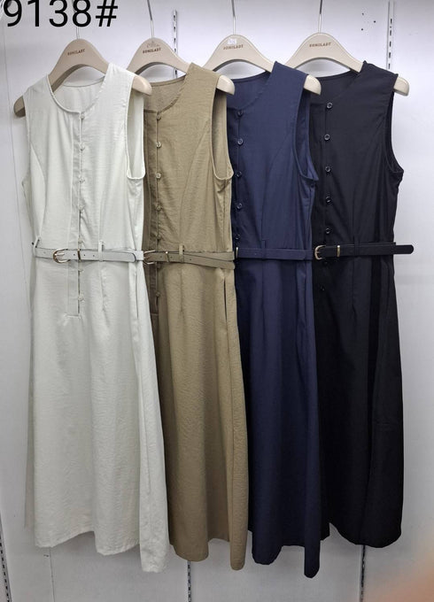 Sleeveless Belted Long Dress